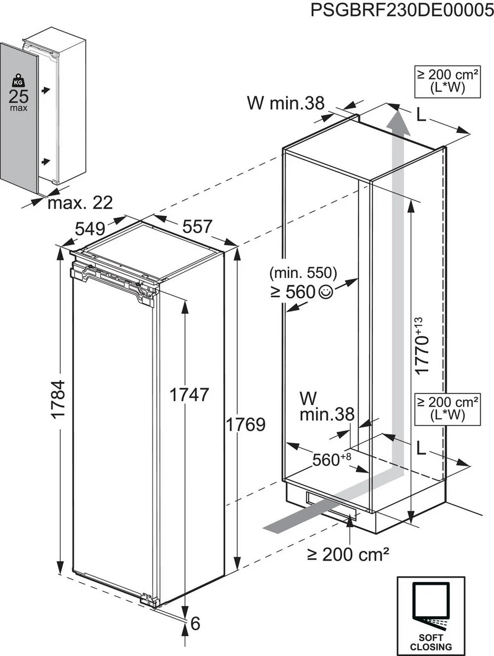 AEG NSK6D181EC 6000 Series Integrated Tall Larder Fridge - Fixed Hinge - Image 7