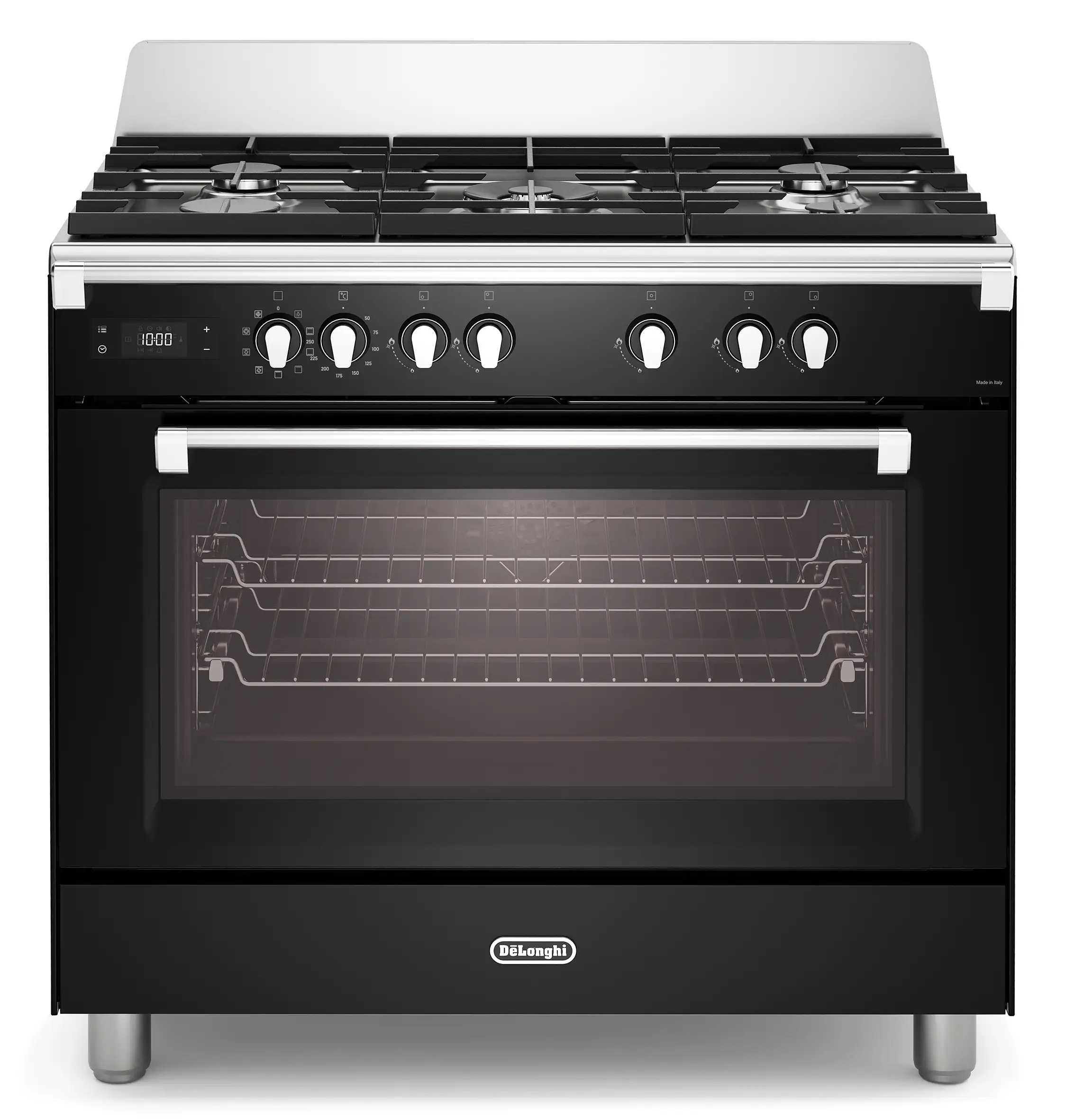DeLonghi Bassano BS965MXN 90cm Single Cavity Dual Fuel Range Cooker Gloss Black