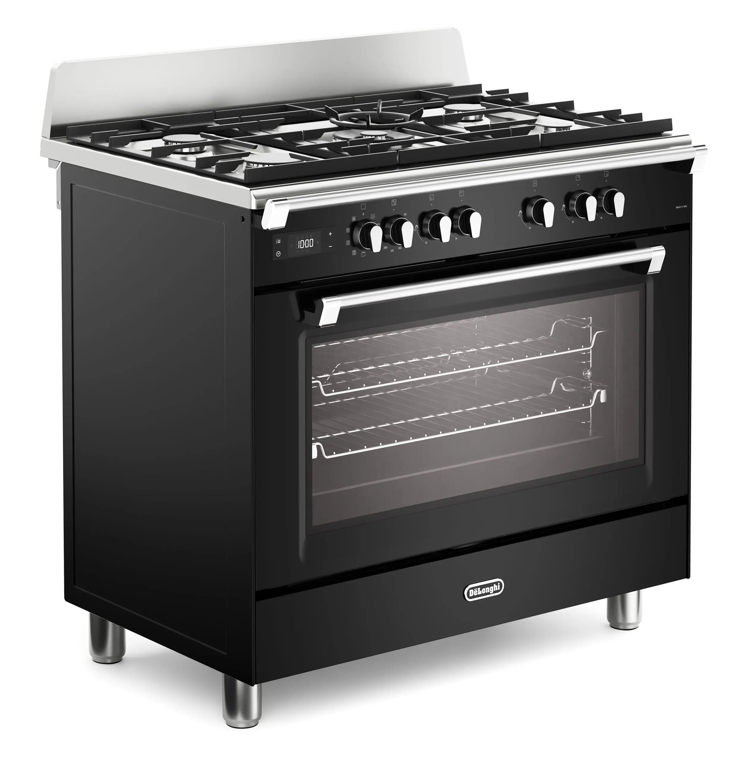 DeLonghi Bassano BS965MXN 90cm Single Cavity Dual Fuel Range Cooker Gloss Black - Image 2