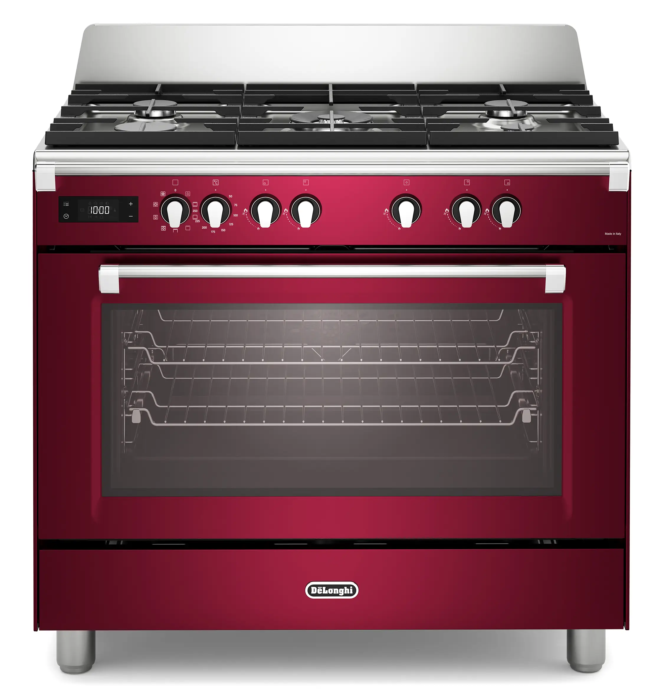 DeLonghi Bassano BS965MXR 90cm Single Cavity Dual Fuel Range Cooker Burgundy