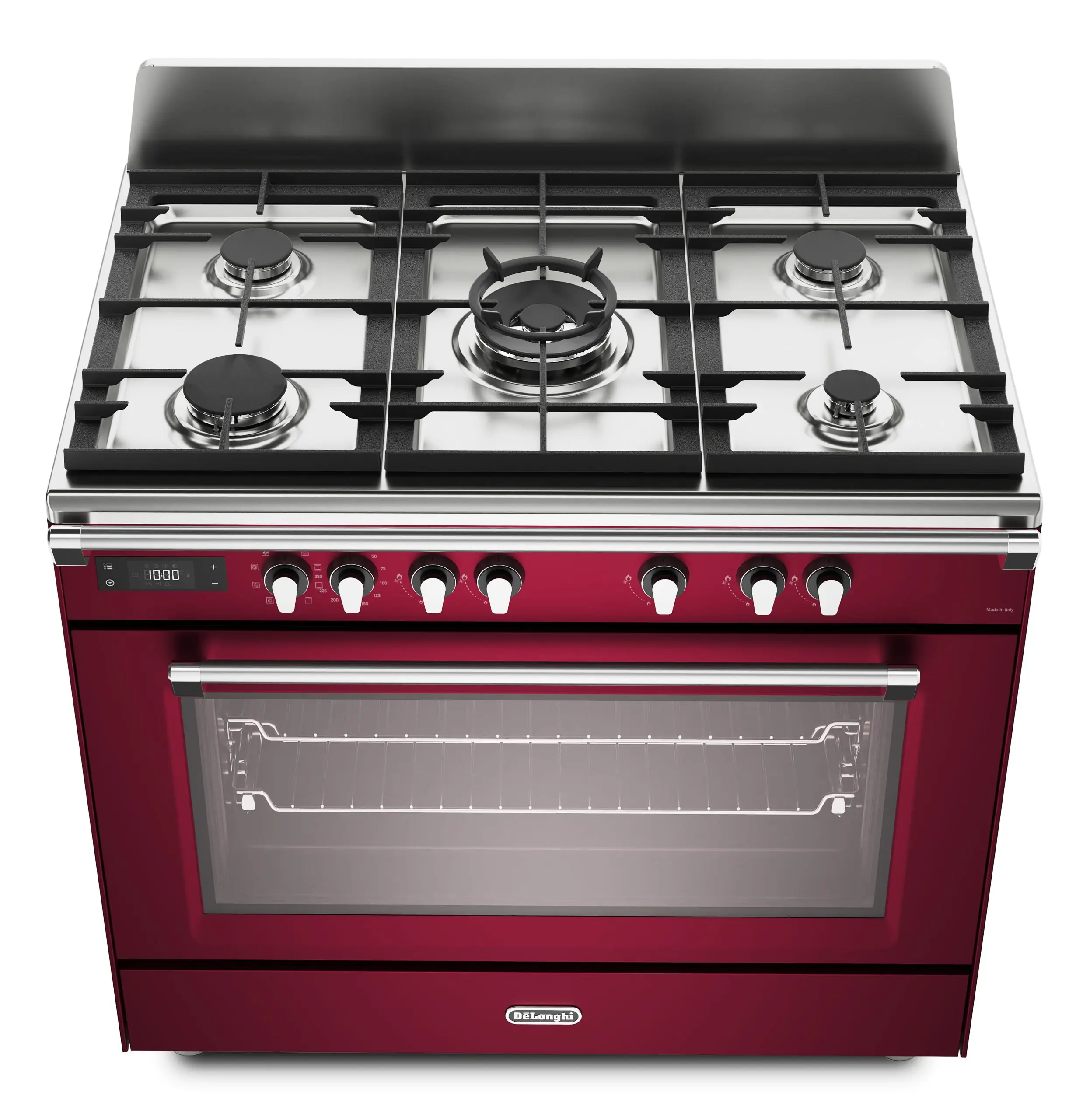 DeLonghi Bassano BS965MXR 90cm Single Cavity Dual Fuel Range Cooker Burgundy - Image 5