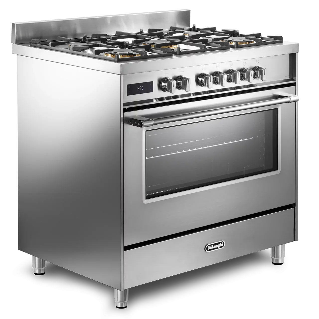 DeLonghi Space 90cm Dual Fuel Range Cooker DSR927DFX Stainless Steel - Image 2