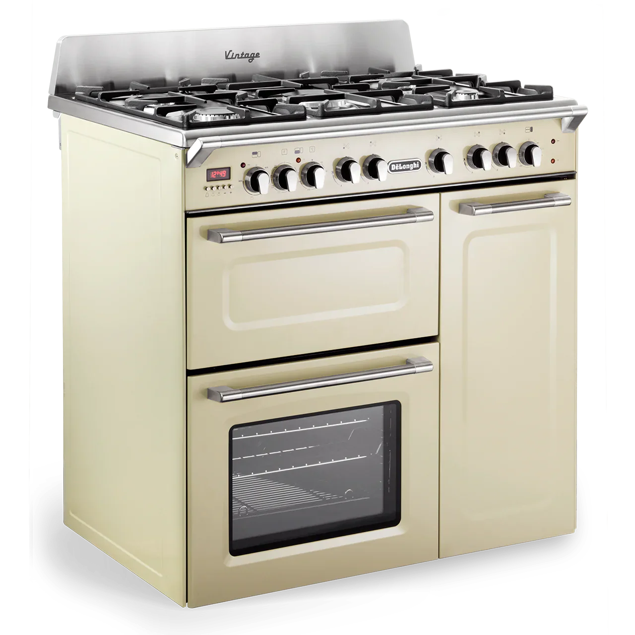 DeLonghi Vintage 90cm Three Cavity Dual Fuel Range Cooker D3VR908DF1 Cream - Image 2