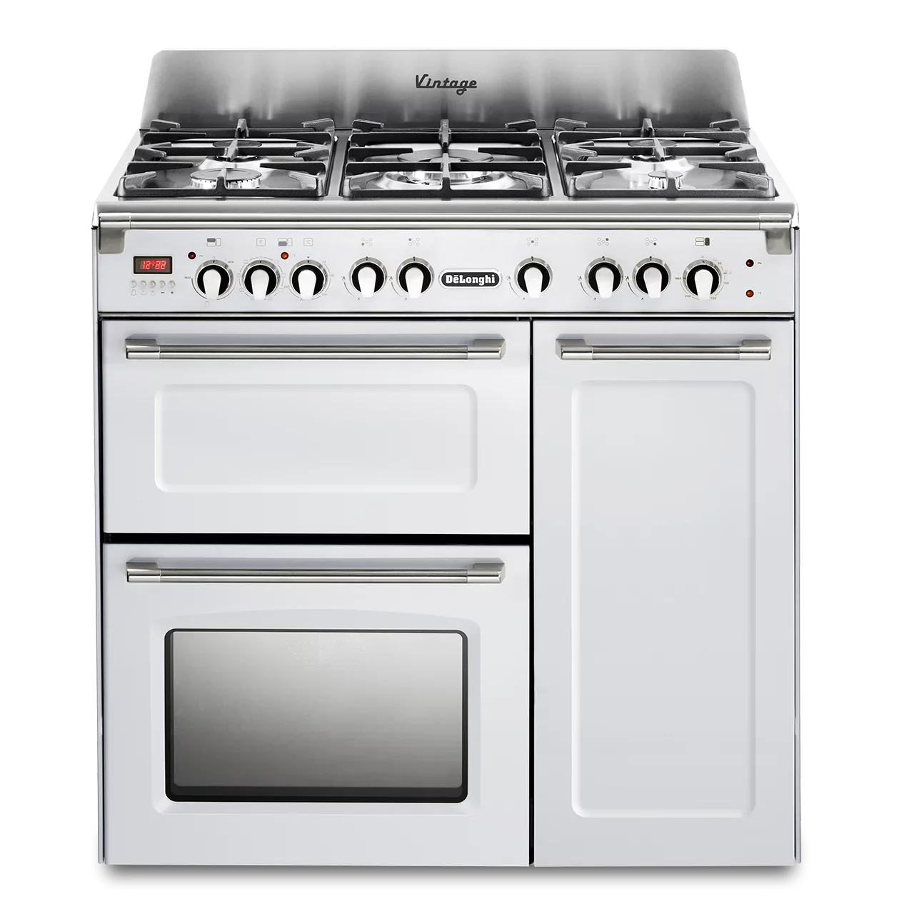 DeLonghi Vintage 90cm Three Cavity Dual Fuel Range Cooker D3VR908DFWH Gloss White