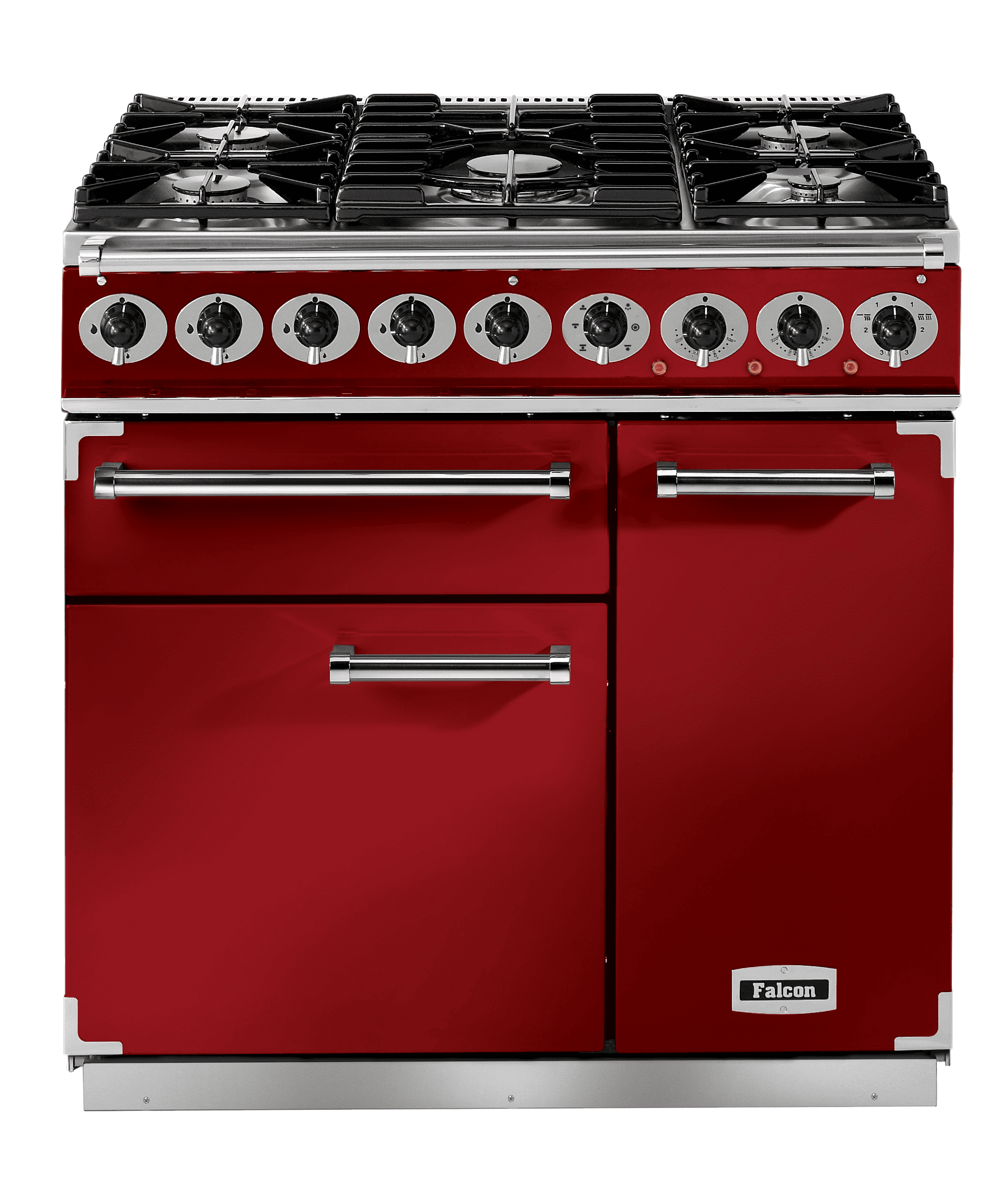 Falcon Deluxe 90cm Dual Fuel Range Cooker Cherry Red with Nickel