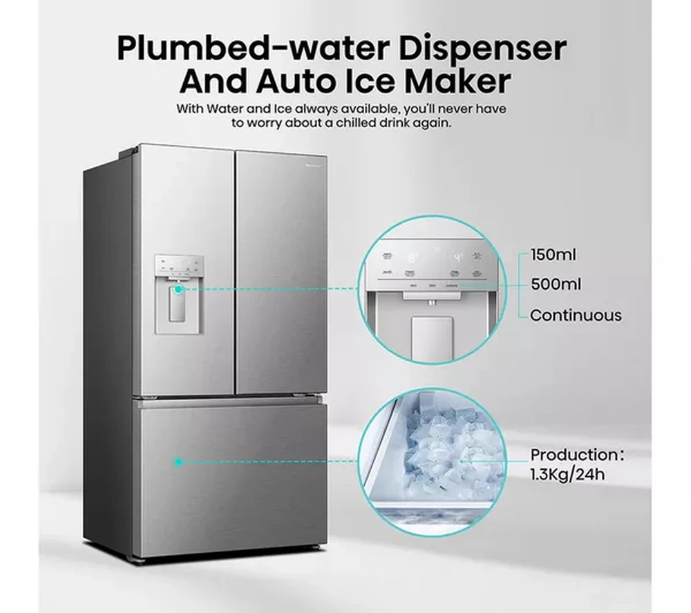Hisense RF815N4SESE Plumbed Silver American Fridge Freezer - Image 3