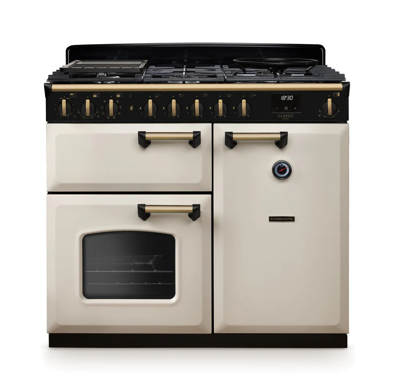 Rangemaster Classic Deluxe CLDL100DFPPCR/AB1 100cm Dual Fuel Pale Cream/Antique Brass