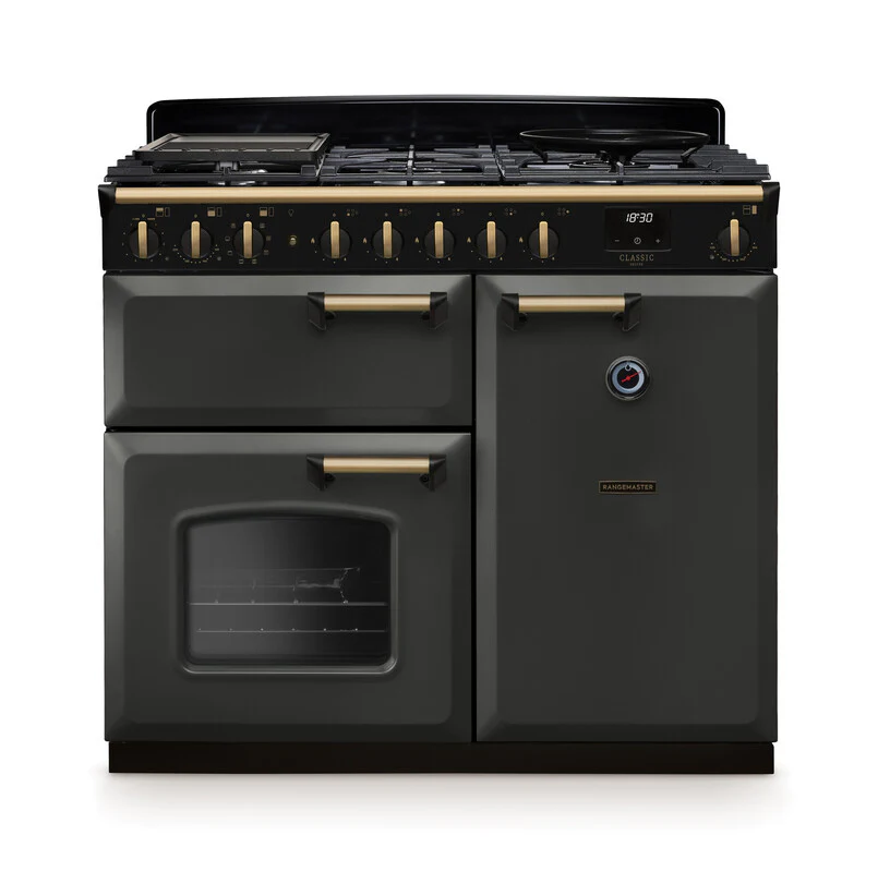 Rangemaster Classic Deluxe CLDL100DFPSLT/AB1 100cm Dual Fuel Slate/Antique Brass