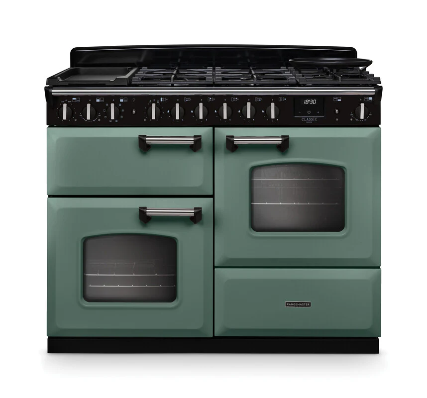 Rangemaster Classic Deluxe CLDLO110DFPMGR/CM1 110cm Dual Fuel Range Cooker Mineral Green/Chrome