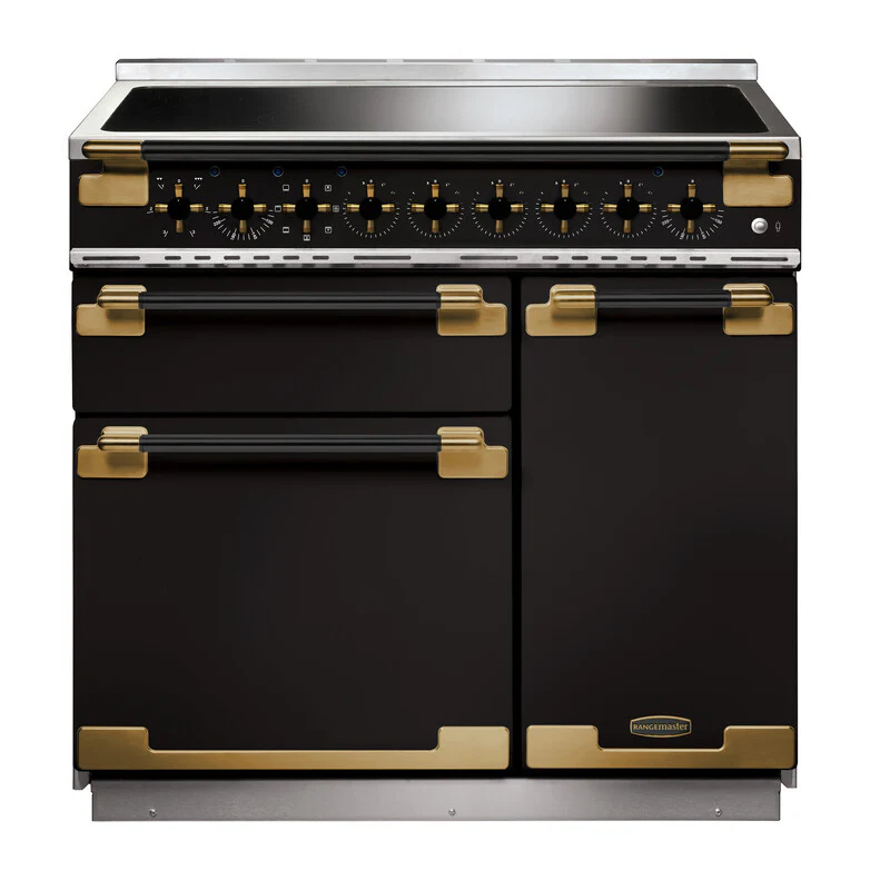 Rangemaster Elise Luxe ELS90EIGB/BE 90cm Induction Range Cooker Black with Black Antique Brass