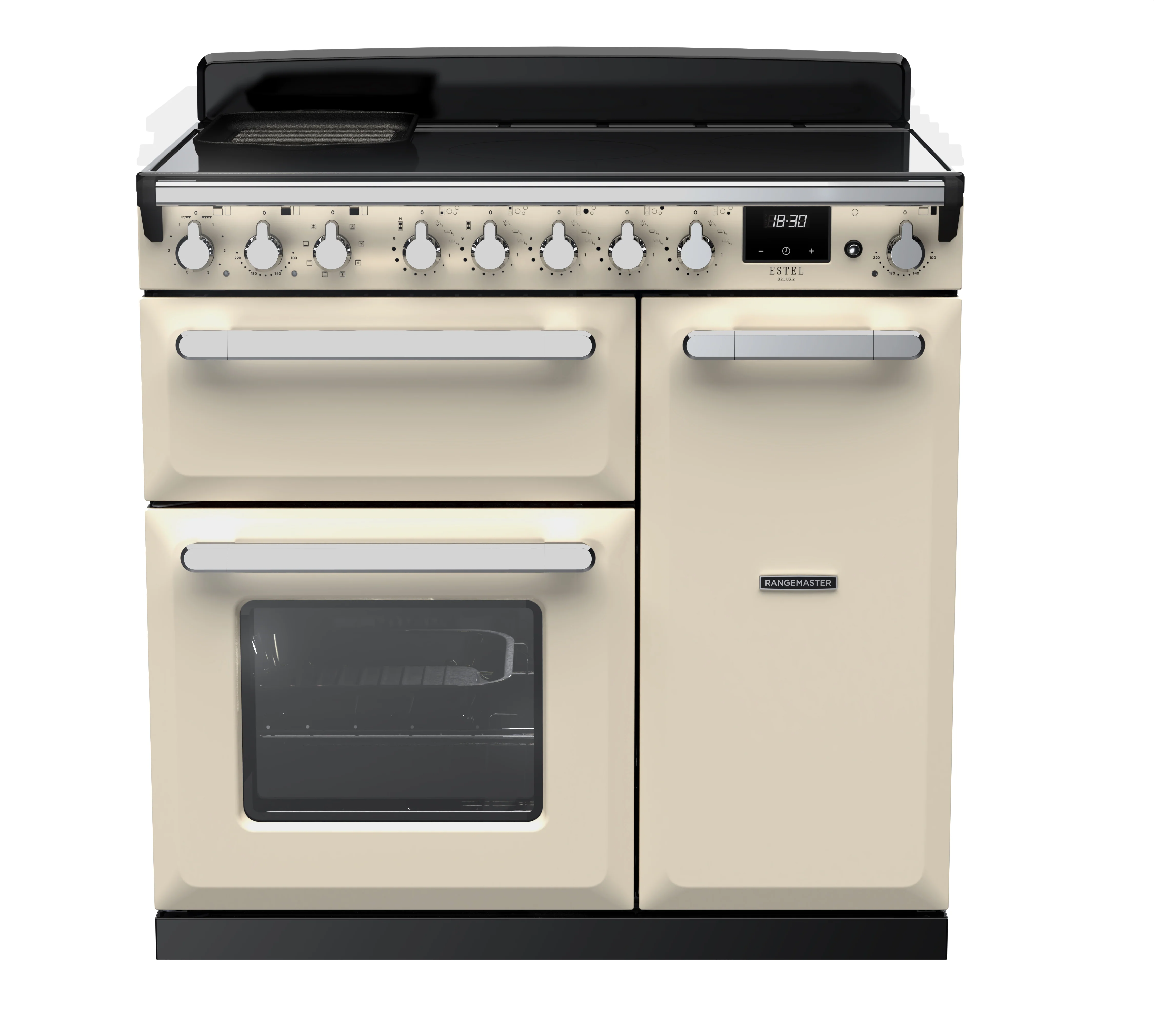Rangemaster Estel Deluxe 90cm Induction Range Cooker ESDL90EIPPCR/CM1 Pale Cream with Chrome Trim