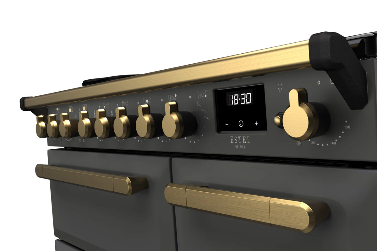 Rangemaster Estel Deluxe 90cm Induction Range Cooker ESDL90EIPSLT/AB1 Slate with Antique Brass Trim - Image 3