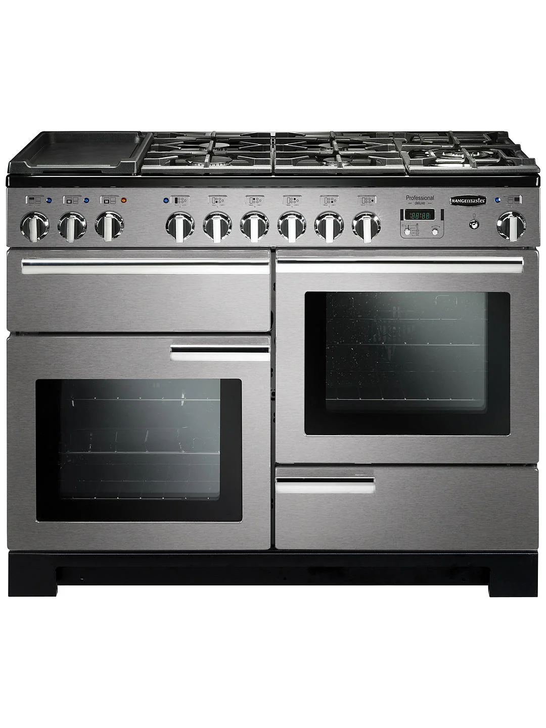 Rangemaster PDL110DFFSS/C Professional Deluxe 110cm Dual Fuel Range Cooker Stainless Steel with Chrome