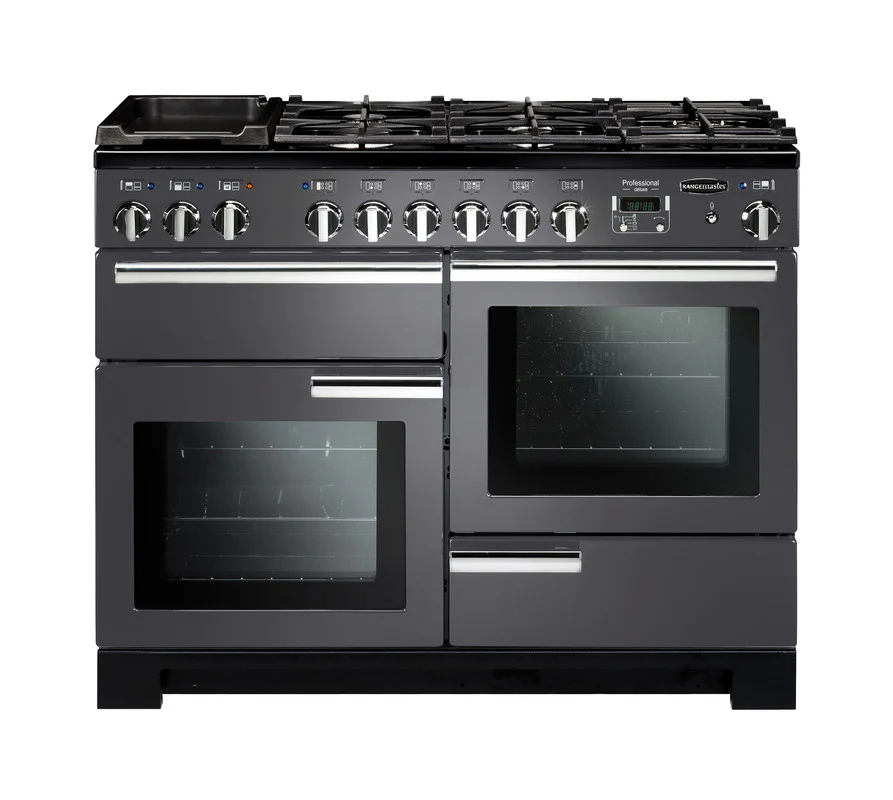 Rangemaster PDL110DFFSL/C Professional Deluxe 110cm Dual Fuel Range Cooker Slate with Chrome