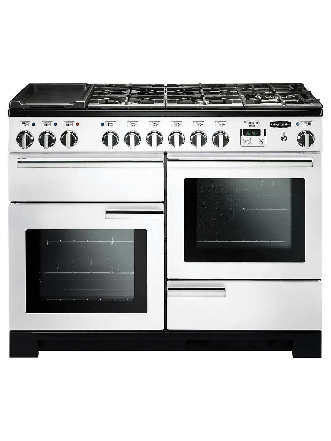 Rangemaster PDL110DFFWH/C Professional Deluxe 110cm Dual Fuel Range Cooker White with Chrome