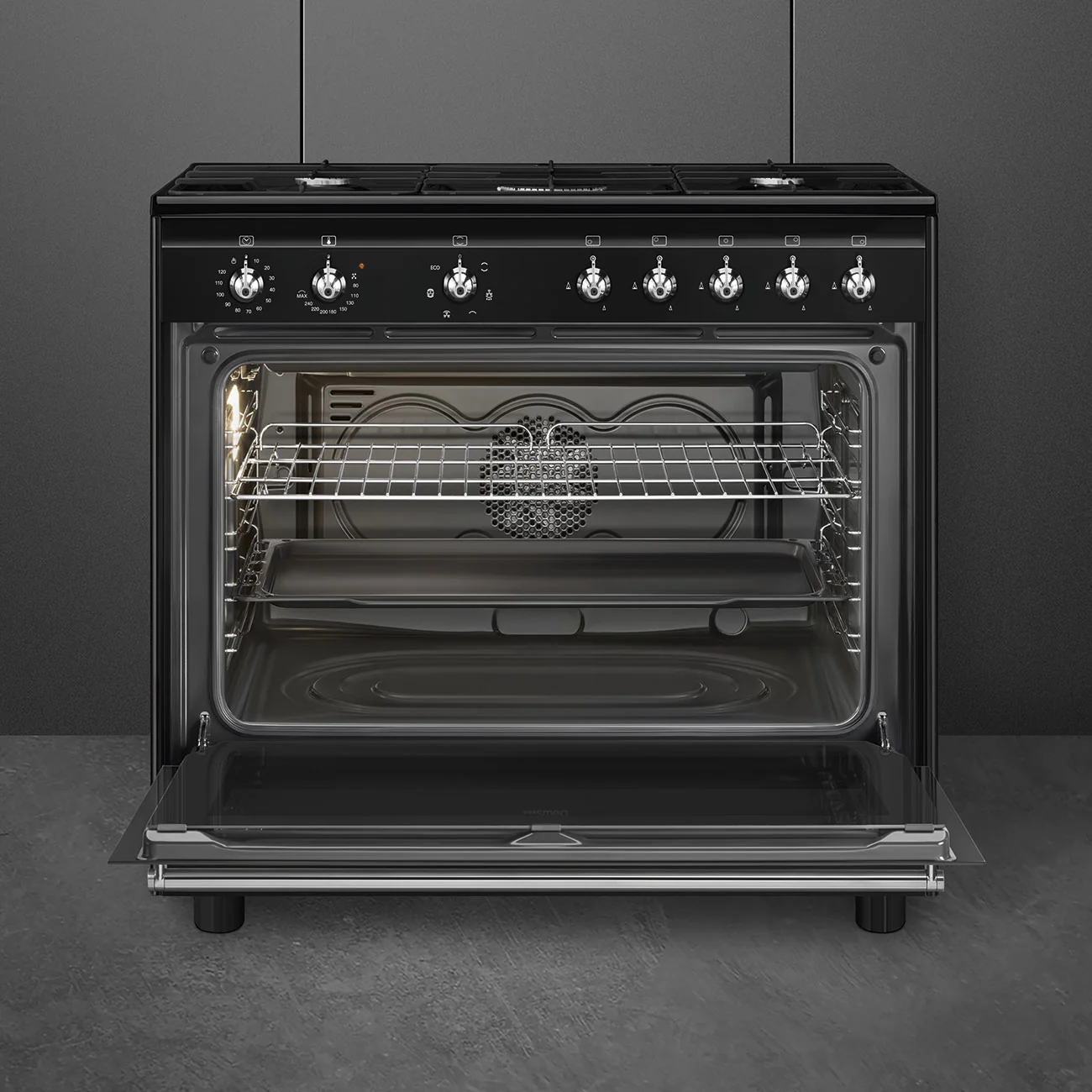 Smeg Concert Classic CX91GMBL 90cm Dual Fuel Range Cooker Black - Image 2