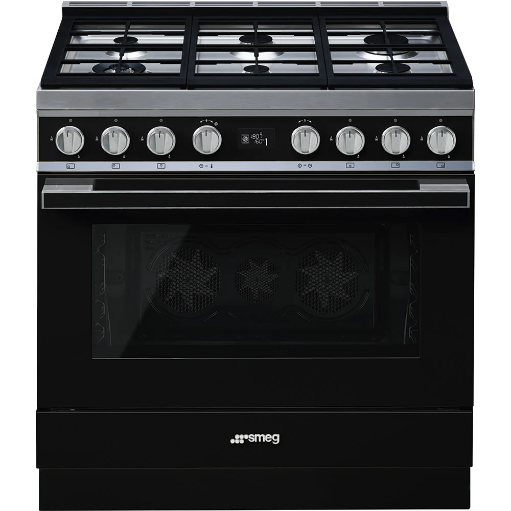 Smeg Portofino CPF9GPBL Black 90cm Dual Fuel Range Cooker