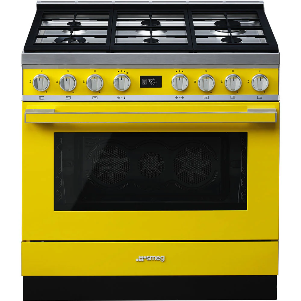 Smeg Portofino CPF9GPYW Yellow 90cm Dual Fuel Range Cooker