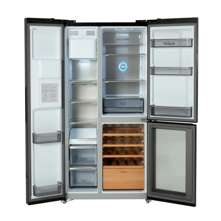 Tesla T530TDBG Black Plumbed American Fridge Freezer with Wine Storage - Image 5